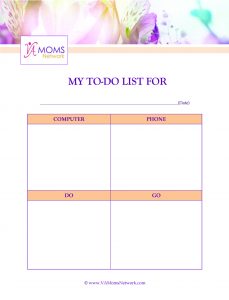 To-Do List Printable Pg 1 - Support for work at home moms - www.VAMomsNetwork.com